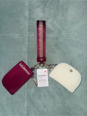 lululemon athletica Dual Pouch Wristlet - Berry & White with Branded Strap
